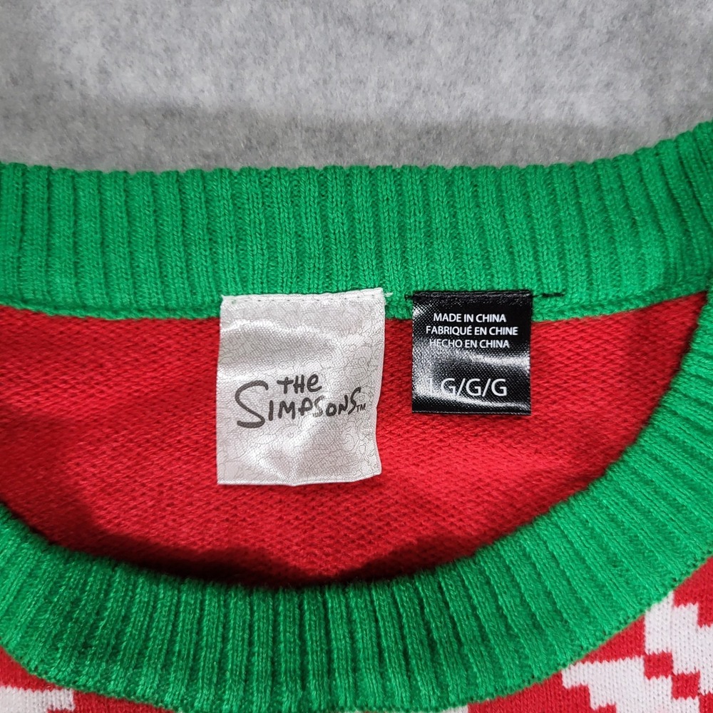 Homer Simpson‎ Ugly Christmas Sweater NWOT Mens Large Crew Neck Red Green White - Picture 2 of 8